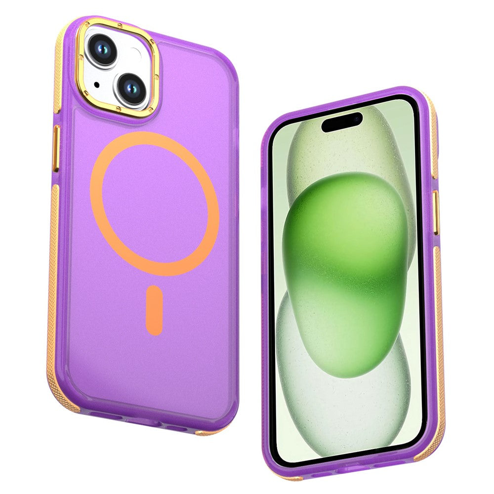 For iPhone 15 Magnetic Case Color Blocking PC + TPU Anti-Fingerprint Phone Cover