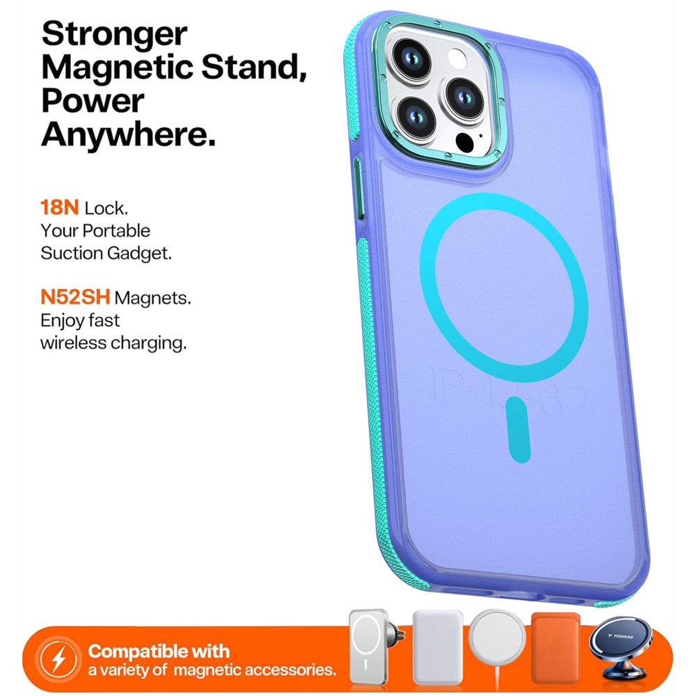 For iPhone 15 Pro Magnetic Case Color Blocking PC + TPU Anti-Fingerprint Phone Cover