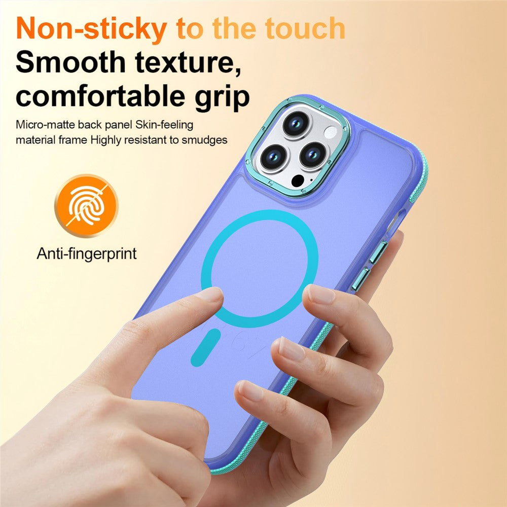 For iPhone 15 Pro Magnetic Case Color Blocking PC + TPU Anti-Fingerprint Phone Cover
