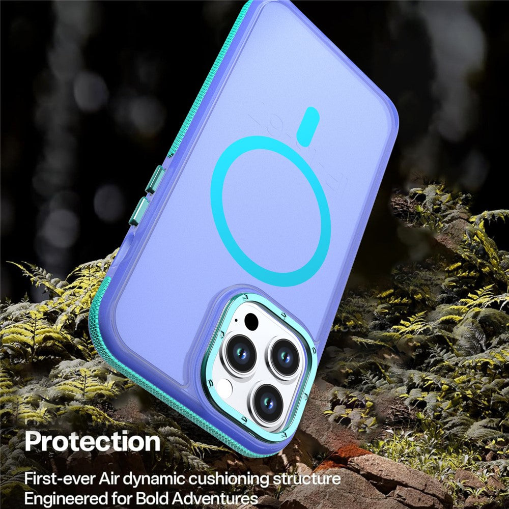 For iPhone 15 Pro Magnetic Case Color Blocking PC + TPU Anti-Fingerprint Phone Cover