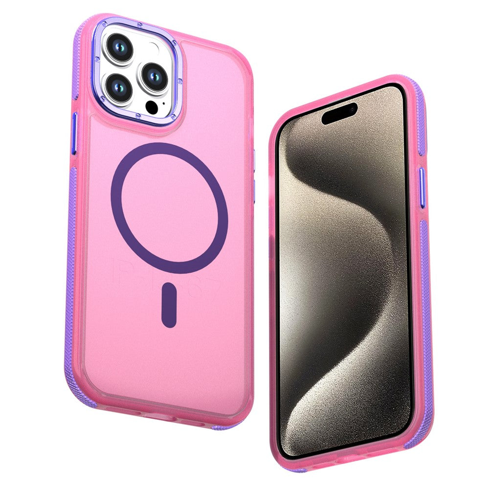 For iPhone 15 Pro Magnetic Case Color Blocking PC + TPU Anti-Fingerprint Phone Cover