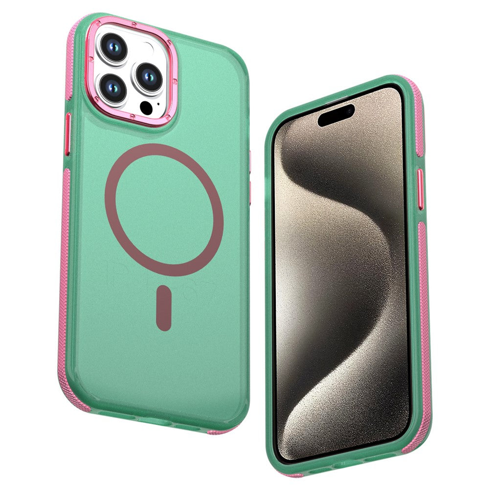 For iPhone 15 Pro Magnetic Case Color Blocking PC + TPU Anti-Fingerprint Phone Cover
