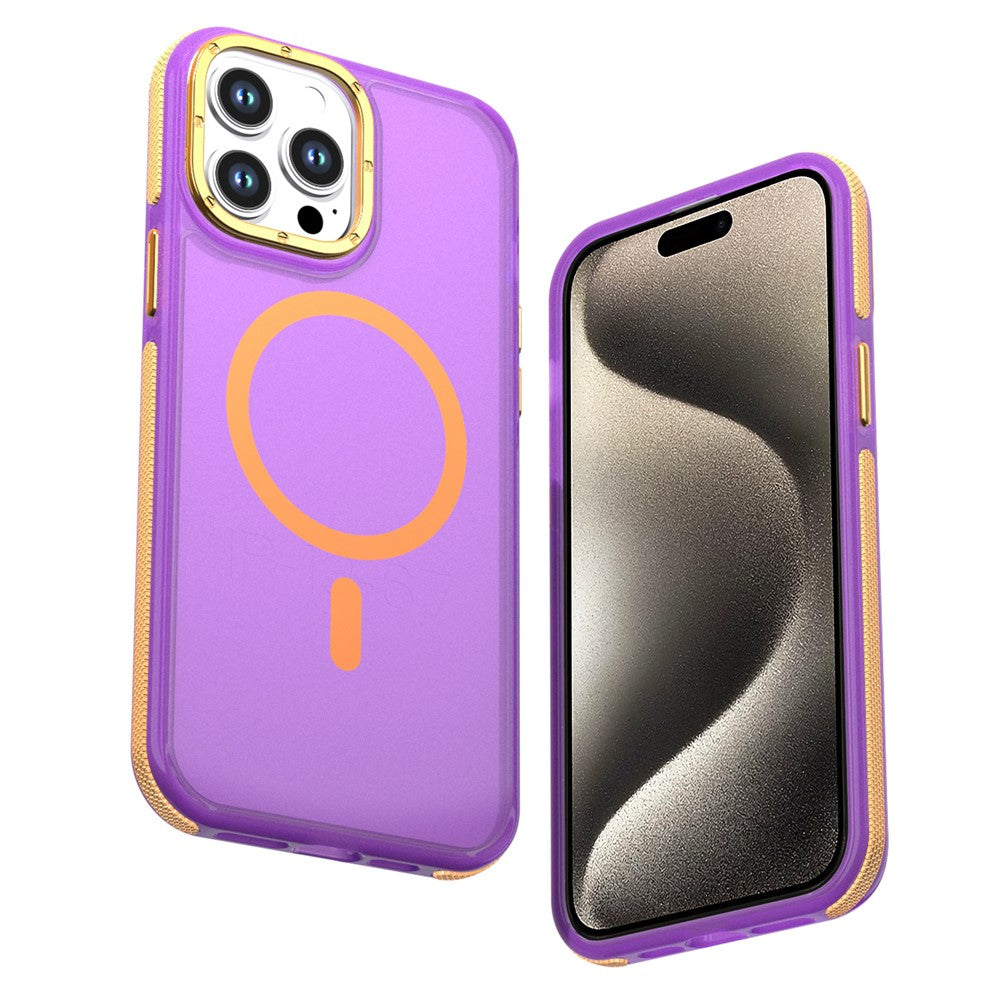 For iPhone 15 Pro Magnetic Case Color Blocking PC + TPU Anti-Fingerprint Phone Cover