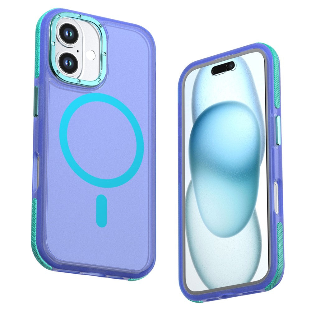 For iPhone 16 Magnetic Case Color Blocking PC + TPU Anti-Fingerprint Phone Cover