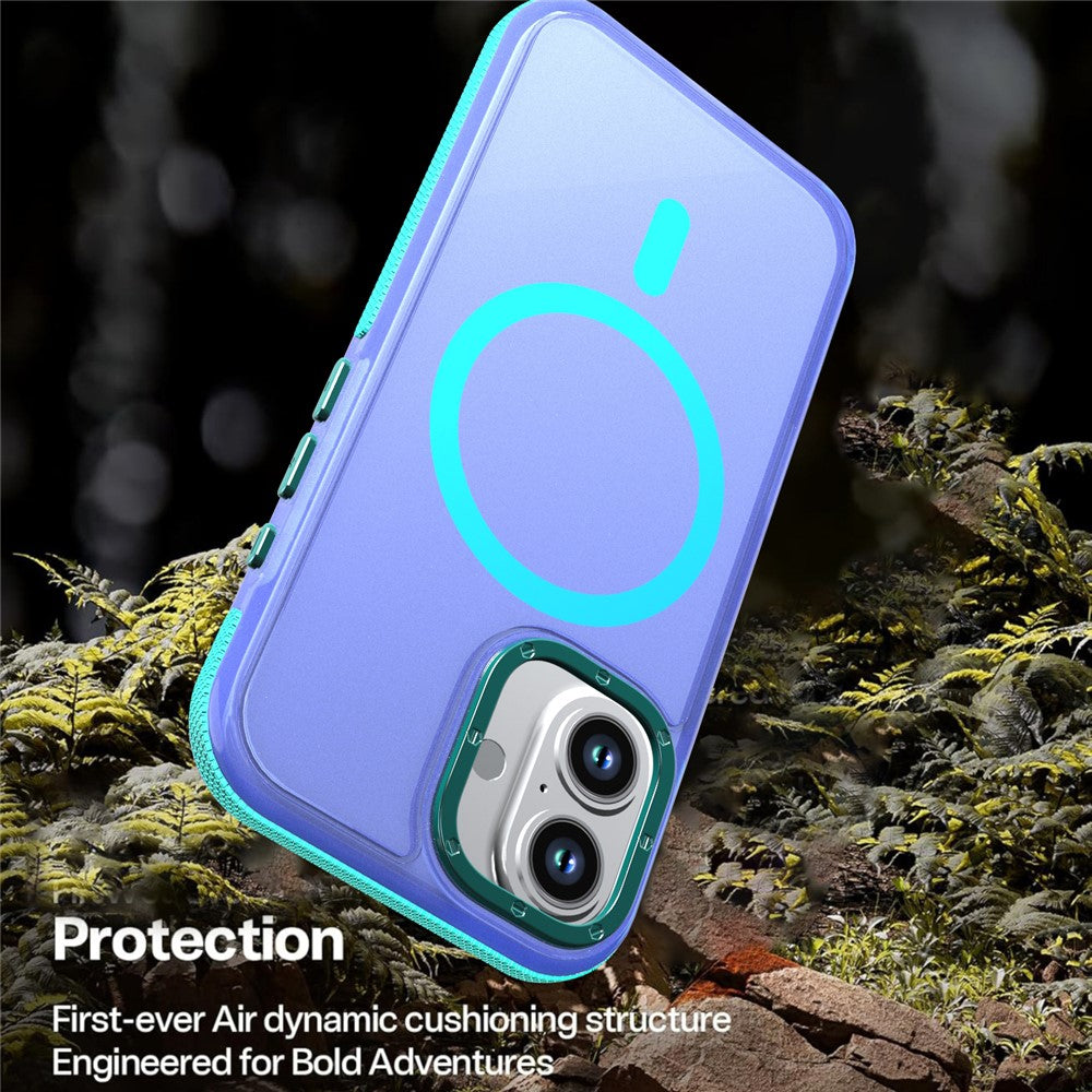 For iPhone 16 Magnetic Case Color Blocking PC + TPU Anti-Fingerprint Phone Cover