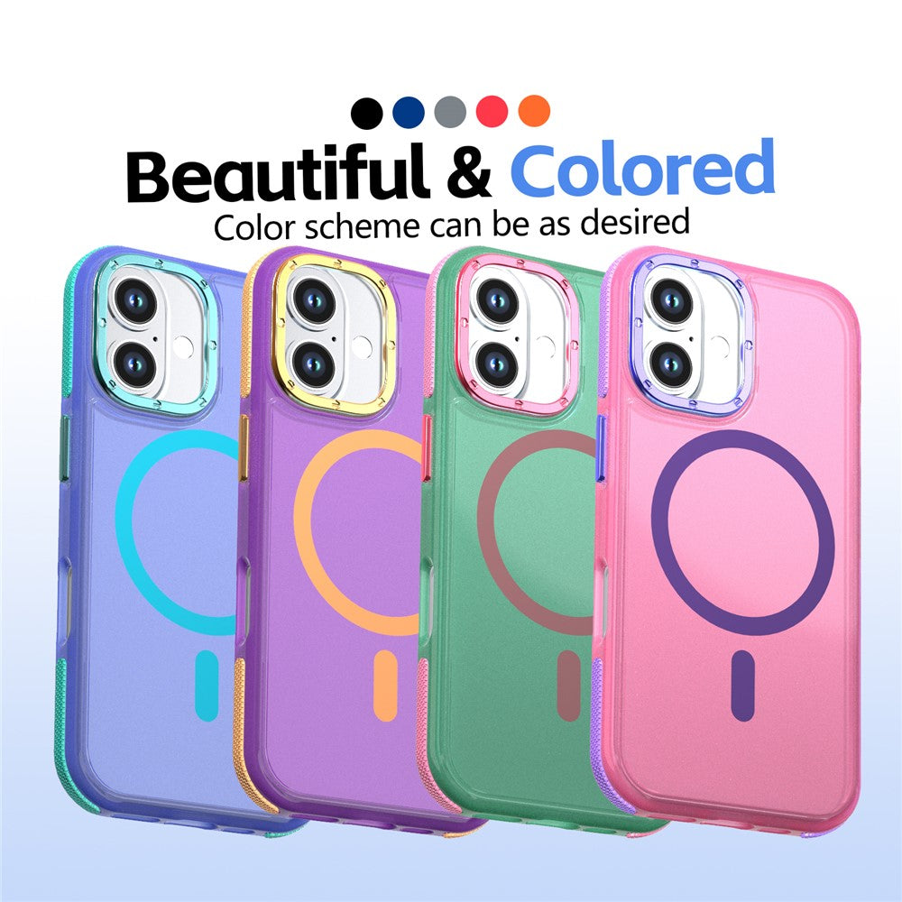 For iPhone 16 Magnetic Case Color Blocking PC + TPU Anti-Fingerprint Phone Cover