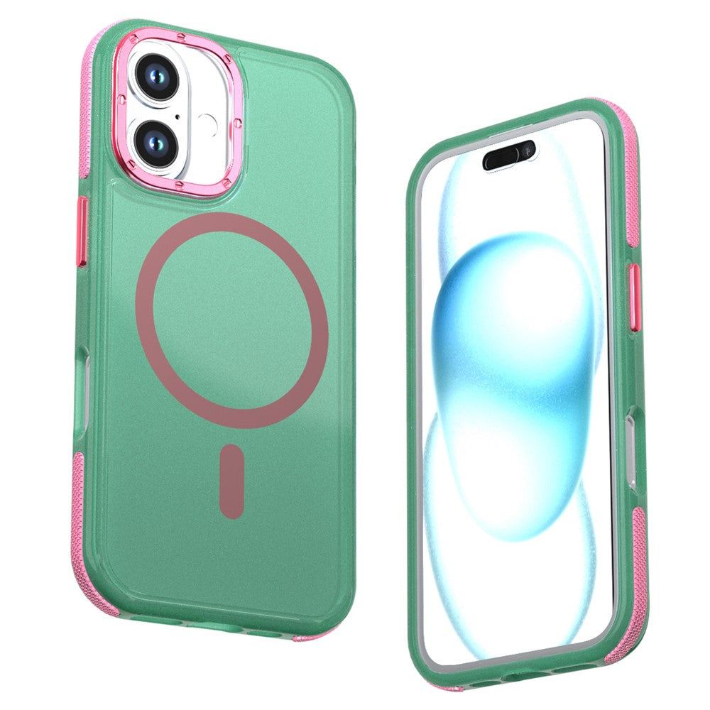 For iPhone 16 Magnetic Case Color Blocking PC + TPU Anti-Fingerprint Phone Cover
