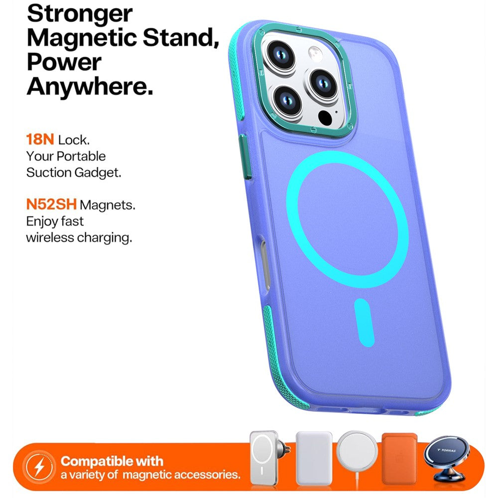 For iPhone 16 Pro Magnetic Case Color Blocking PC + TPU Anti-Fingerprint Phone Cover