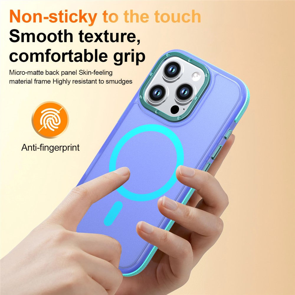 For iPhone 16 Pro Magnetic Case Color Blocking PC + TPU Anti-Fingerprint Phone Cover
