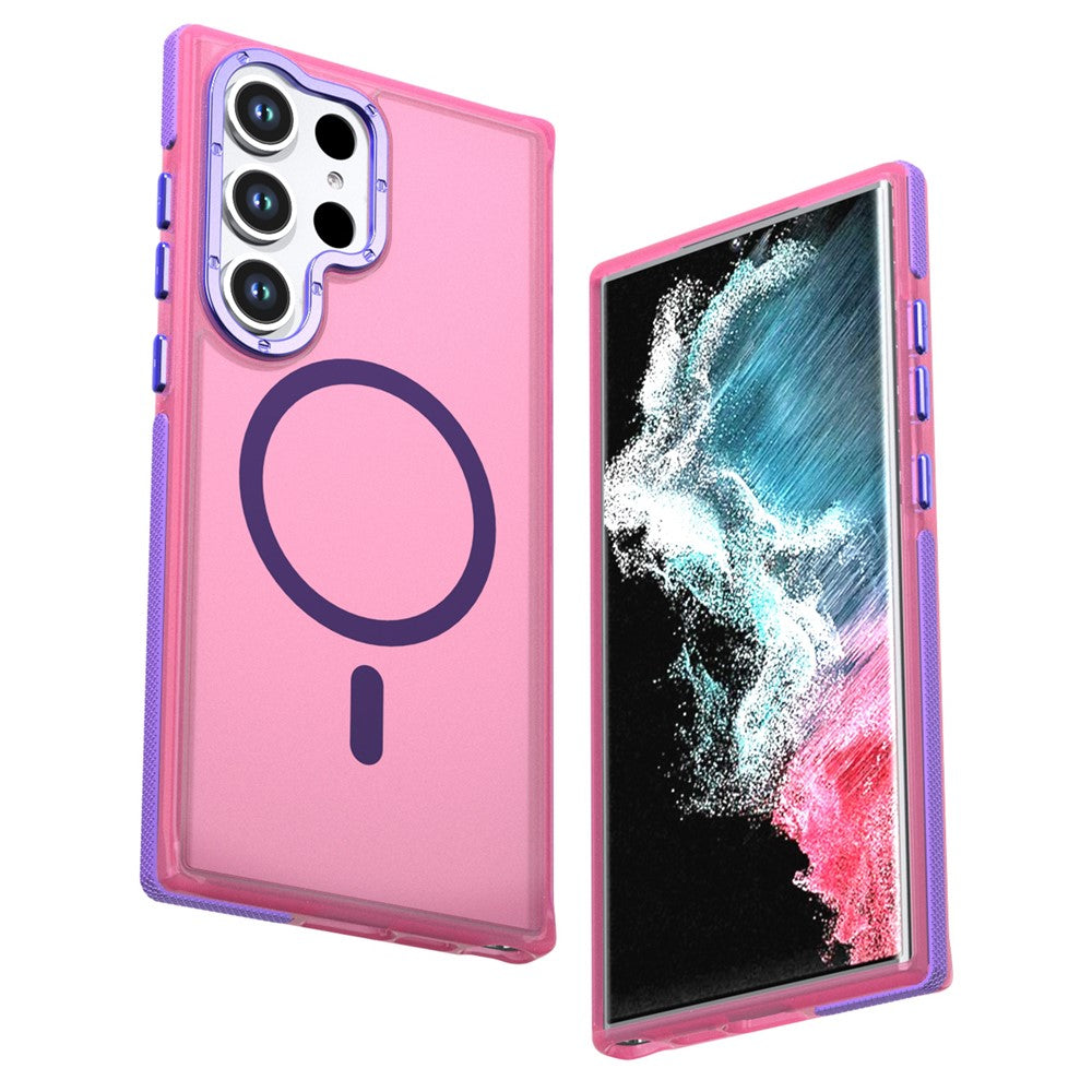 For Samsung Galaxy S22 Ultra 5G  /  Galaxy S23 Ultra Magnetic Case Color Blocking PC + TPU Anti-Fingerprint Phone Cover