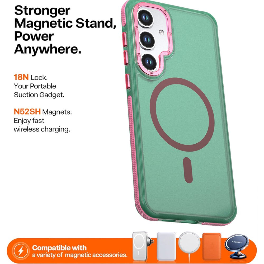 For Samsung Galaxy S24+  /  Galaxy S25+ Magnetic Case Color Blocking PC + TPU Anti-Fingerprint Phone Cover