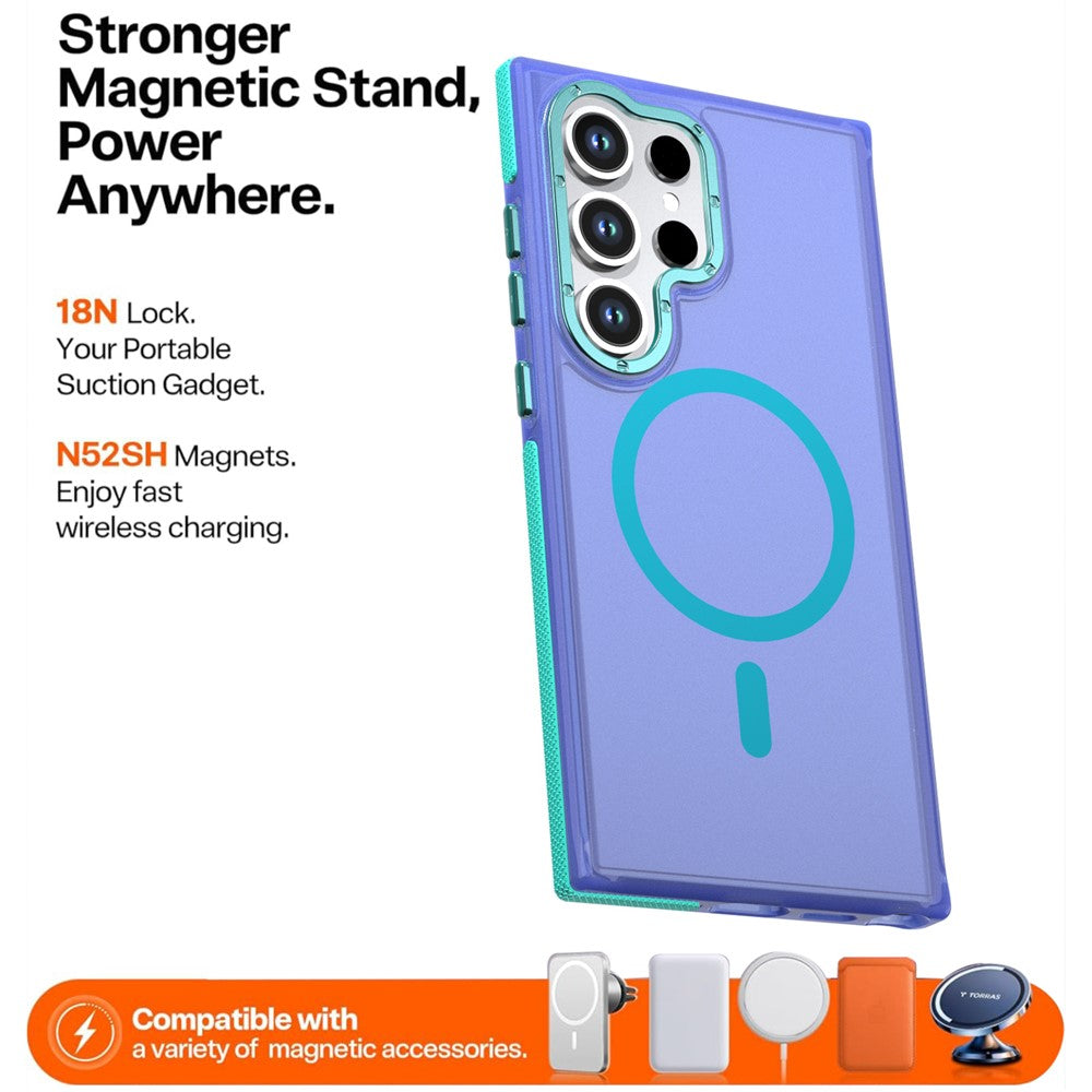 For Samsung Galaxy S24 Ultra Magnetic Case Color Blocking PC + TPU Anti-Fingerprint Phone Cover