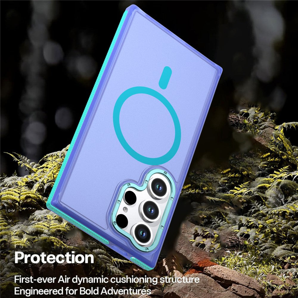 For Samsung Galaxy S24 Ultra Magnetic Case Color Blocking PC + TPU Anti-Fingerprint Phone Cover