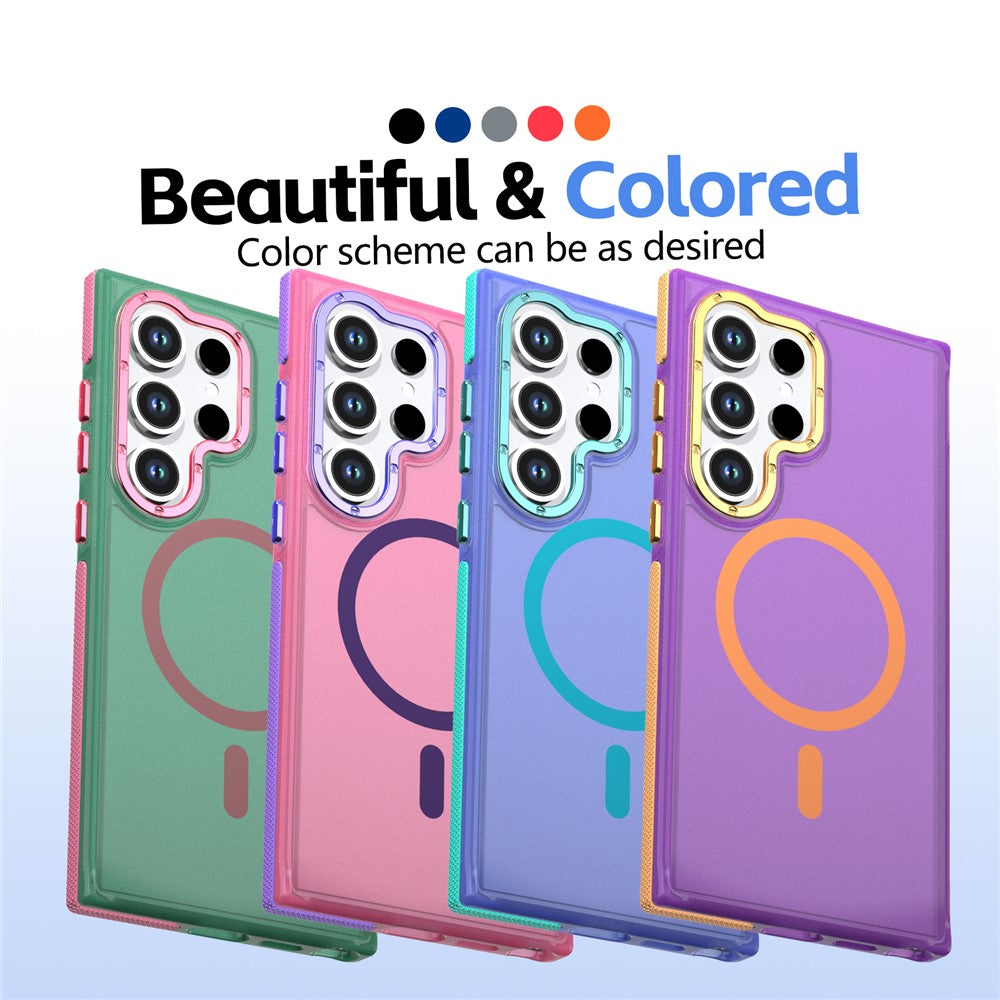 For Samsung Galaxy S24 Ultra Magnetic Case Color Blocking PC + TPU Anti-Fingerprint Phone Cover