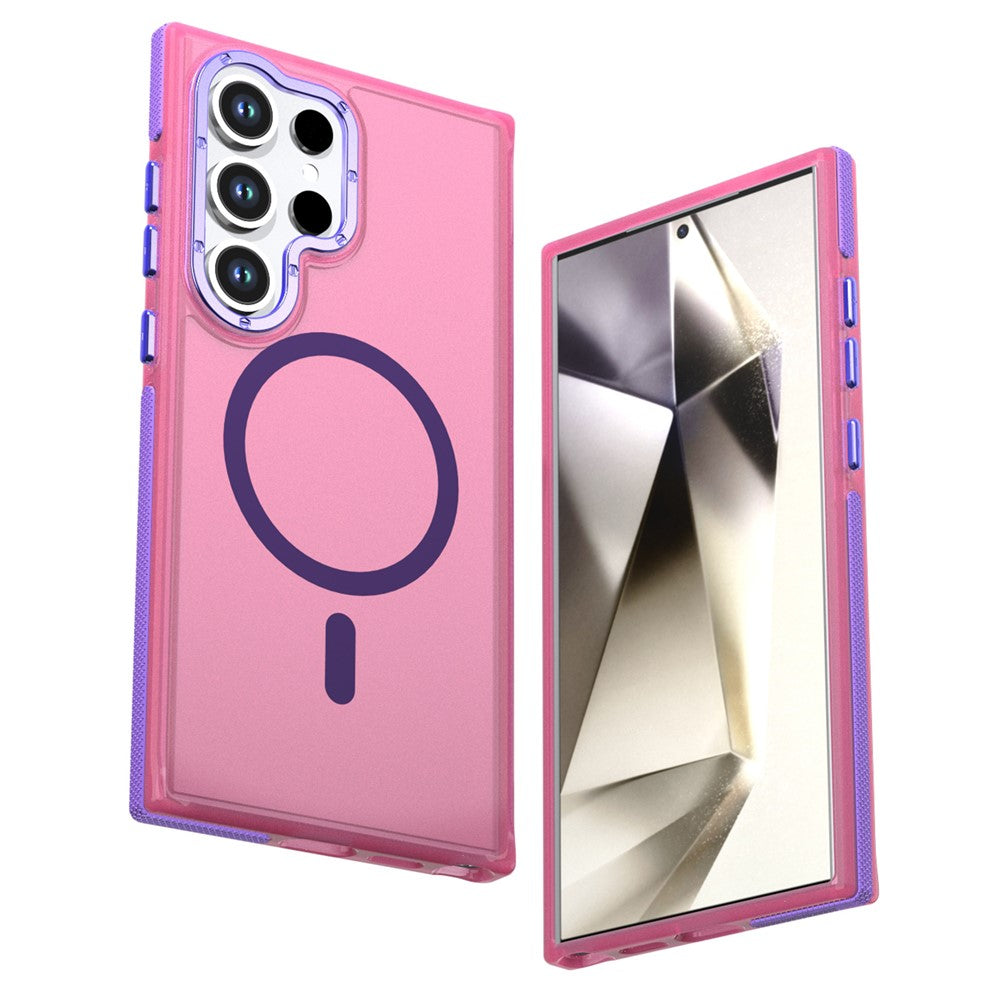 For Samsung Galaxy S24 Ultra Magnetic Case Color Blocking PC + TPU Anti-Fingerprint Phone Cover