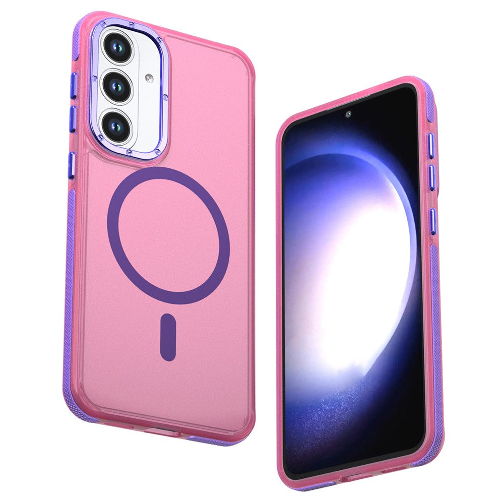 For Samsung Galaxy S25 FE Magnetic Case Color Blocking PC + TPU Anti-Fingerprint Phone Cover
