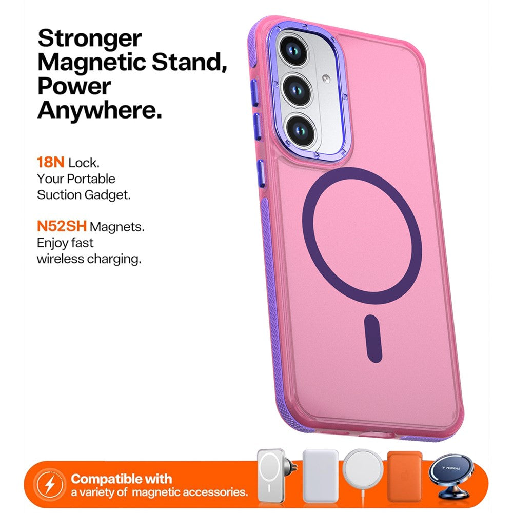 For Samsung Galaxy S25 FE Magnetic Case Color Blocking PC + TPU Anti-Fingerprint Phone Cover