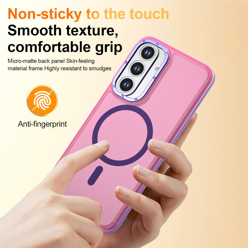 For Samsung Galaxy S25 FE Magnetic Case Color Blocking PC + TPU Anti-Fingerprint Phone Cover