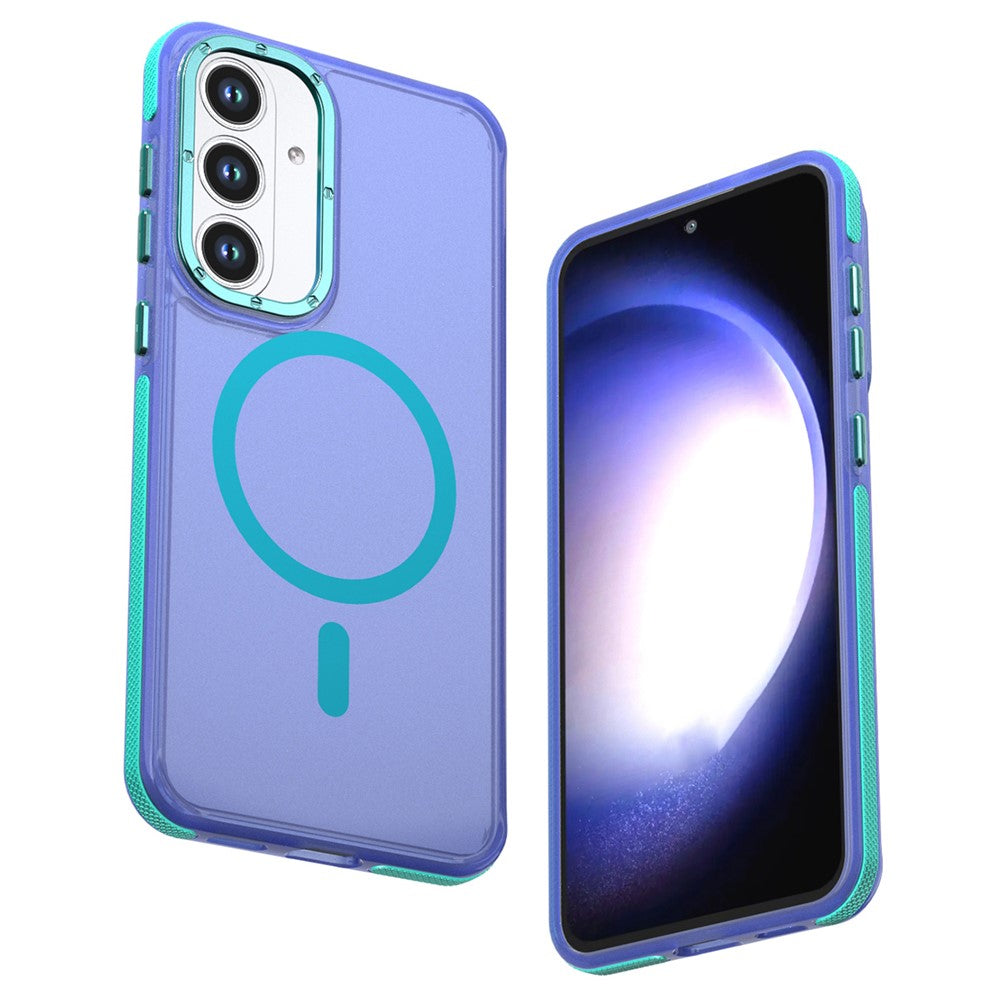 For Samsung Galaxy S25 FE Magnetic Case Color Blocking PC + TPU Anti-Fingerprint Phone Cover