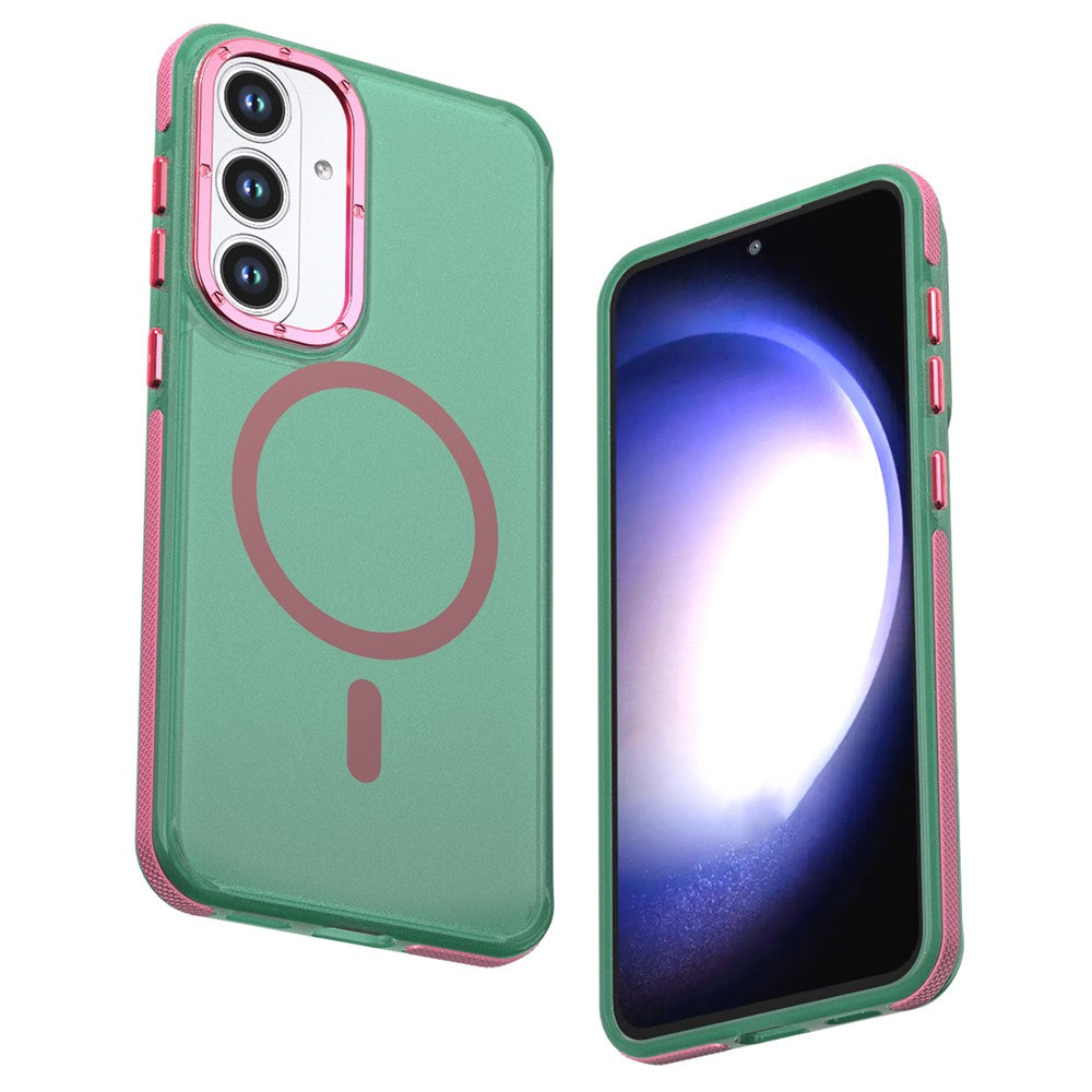 For Samsung Galaxy S25 FE Magnetic Case Color Blocking PC + TPU Anti-Fingerprint Phone Cover
