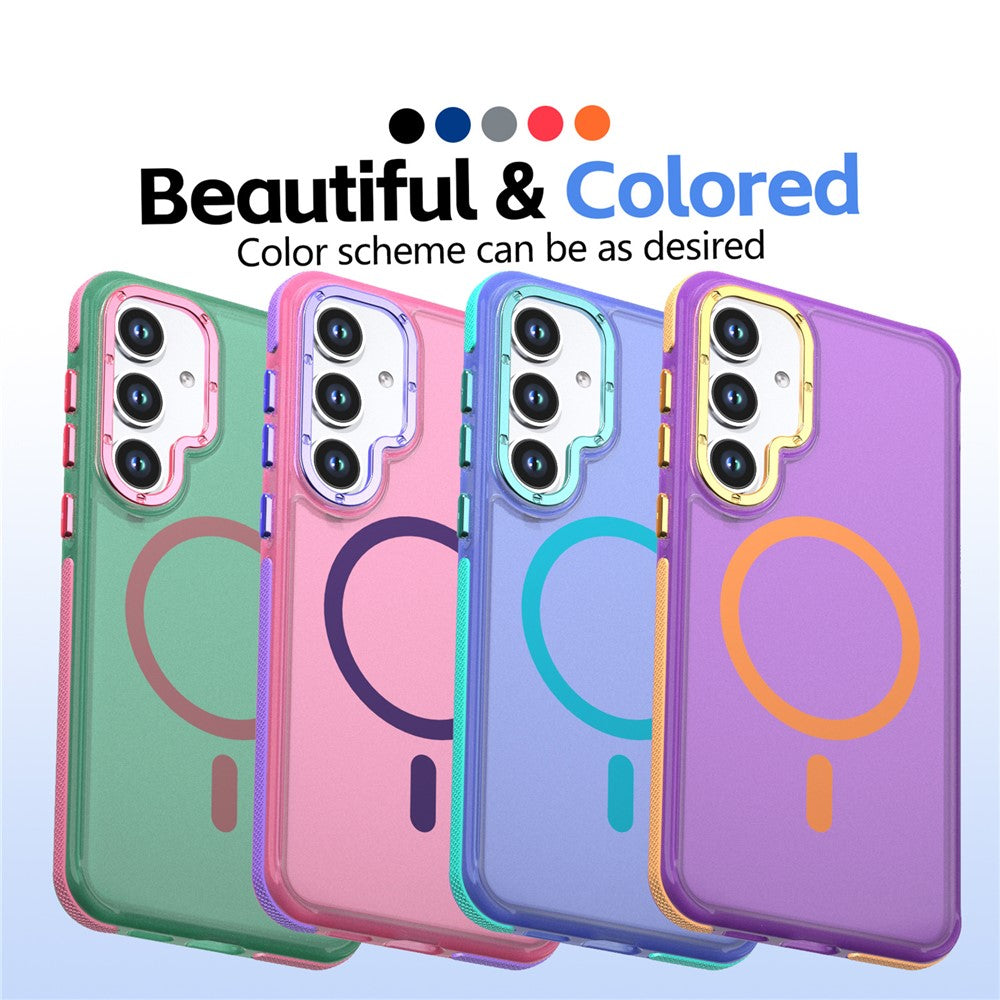 For Samsung Galaxy S26+ Magnetic Case Color Blocking PC + TPU Anti-Fingerprint Phone Cover