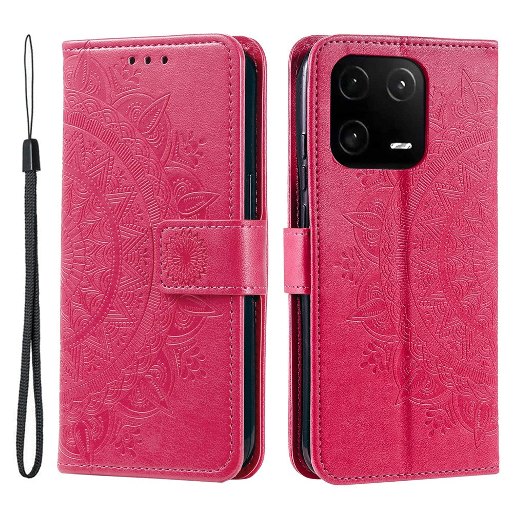 For Xiaomi 13 Pro 5G Imprinted Mandala Flower Phone Case Anti-drop Wallet Stand Cover with Strap