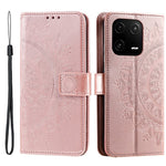 For Xiaomi 13 Pro 5G Imprinted Mandala Flower Phone Case Anti-drop Wallet Stand Cover with Strap