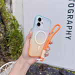 For iPhone 16 Magnetic Case with Hand Strap AI Touch Button Gradient Color TPU Phone Cover
