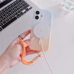 For iPhone 16 Magnetic Case with Hand Strap AI Touch Button Gradient Color TPU Phone Cover
