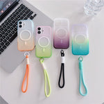 For iPhone 16 Magnetic Case with Hand Strap AI Touch Button Gradient Color TPU Phone Cover