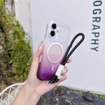 For iPhone 16 Magnetic Case with Hand Strap AI Touch Button Gradient Color TPU Phone Cover