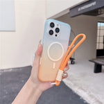 For iPhone 16 Pro Max Magnetic Case with Hand Strap AI Touch Button Gradient Color TPU Phone Cover