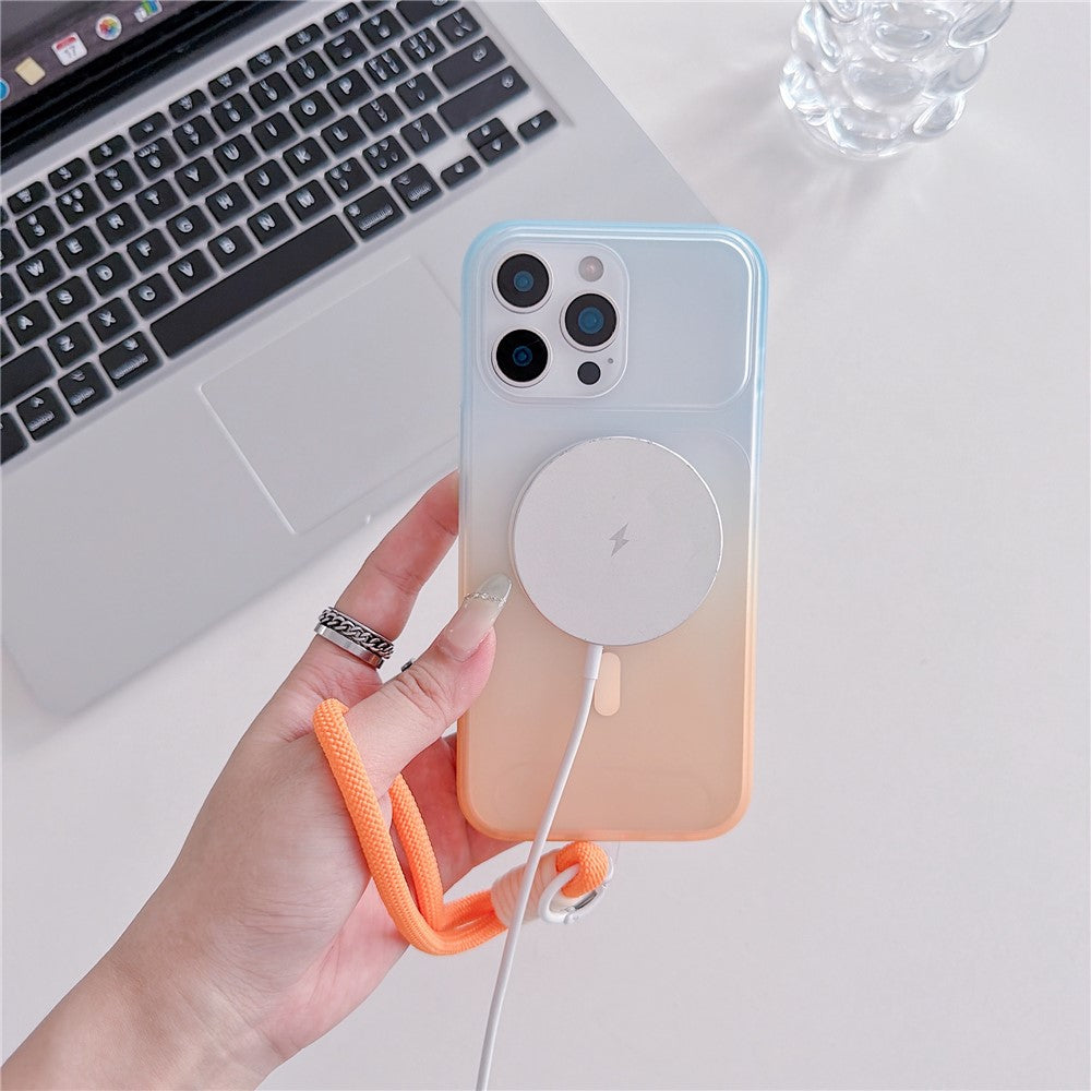 For iPhone 16 Pro Max Magnetic Case with Hand Strap AI Touch Button Gradient Color TPU Phone Cover