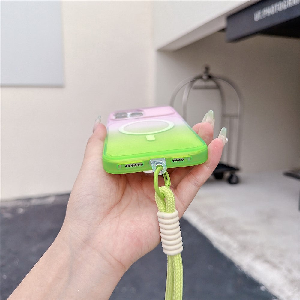 For iPhone 16 Pro Max Magnetic Case with Hand Strap AI Touch Button Gradient Color TPU Phone Cover