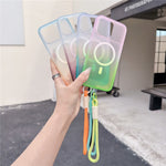 For iPhone 16 Pro Max Magnetic Case with Hand Strap AI Touch Button Gradient Color TPU Phone Cover