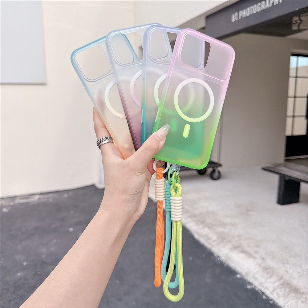 For iPhone 16 Pro Max Magnetic Case with Hand Strap AI Touch Button Gradient Color TPU Phone Cover