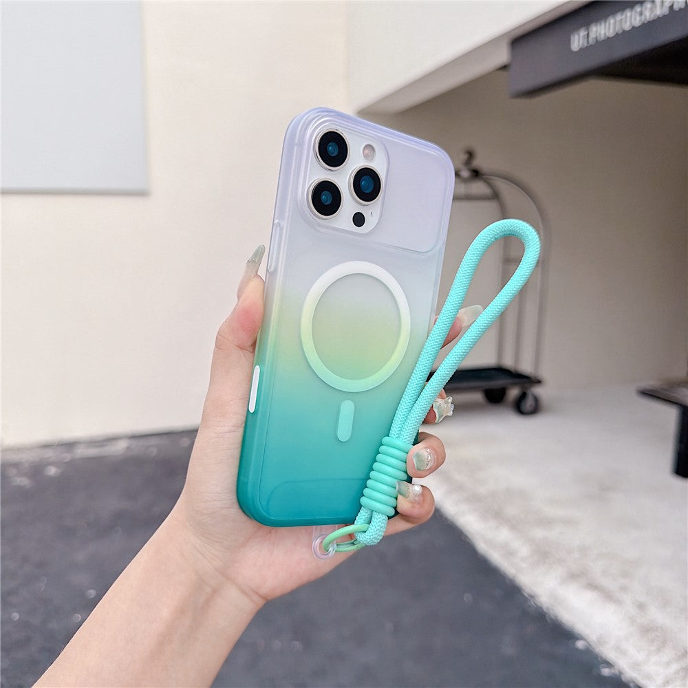 For iPhone 16 Pro Max Magnetic Case with Hand Strap AI Touch Button Gradient Color TPU Phone Cover