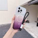 For iPhone 16 Pro Max Magnetic Case with Hand Strap AI Touch Button Gradient Color TPU Phone Cover