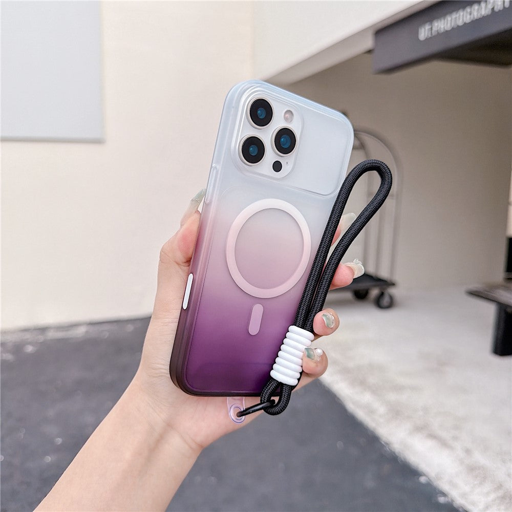 For iPhone 16 Pro Max Magnetic Case with Hand Strap AI Touch Button Gradient Color TPU Phone Cover