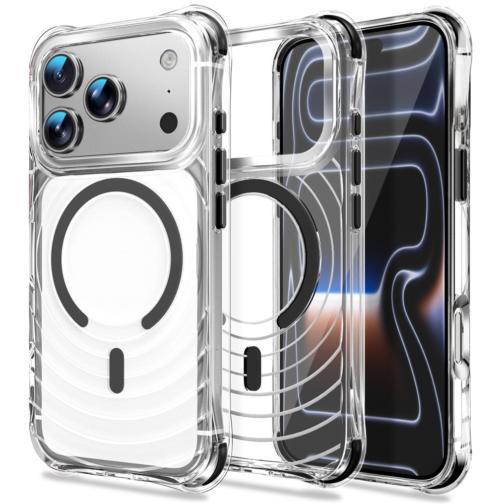 For iPhone 17 Pro Magnetic Case Airbag Corner Shockproof Ripple TPU Phone Cover