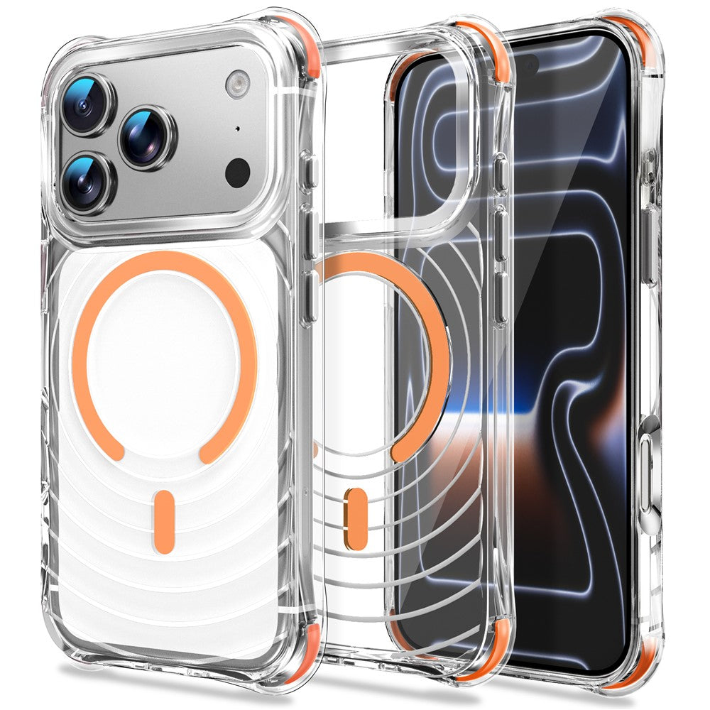 For iPhone 17 Pro Magnetic Case Airbag Corner Shockproof Ripple TPU Phone Cover