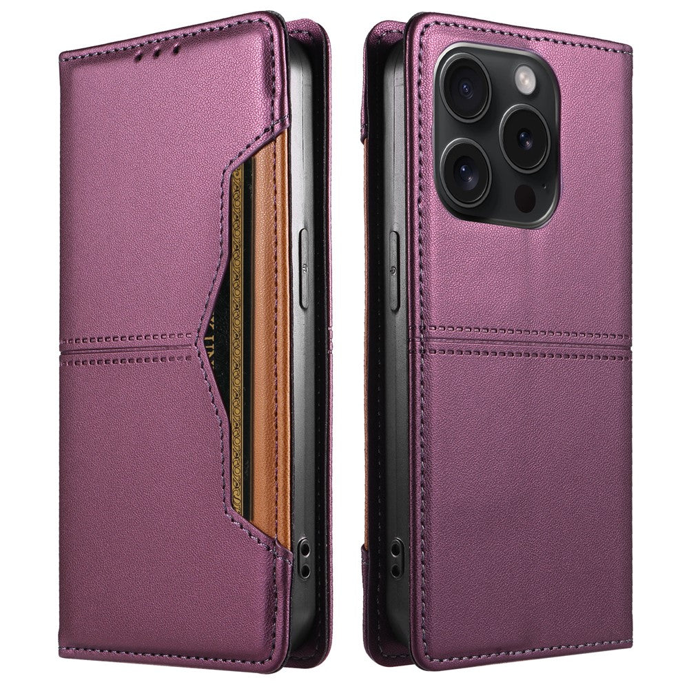 For iPhone 15 Pro Wallet Case External Card Slot Magnetic Closing Leather Phone Cover