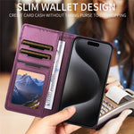 For iPhone 15 Pro Wallet Case External Card Slot Magnetic Closing Leather Phone Cover