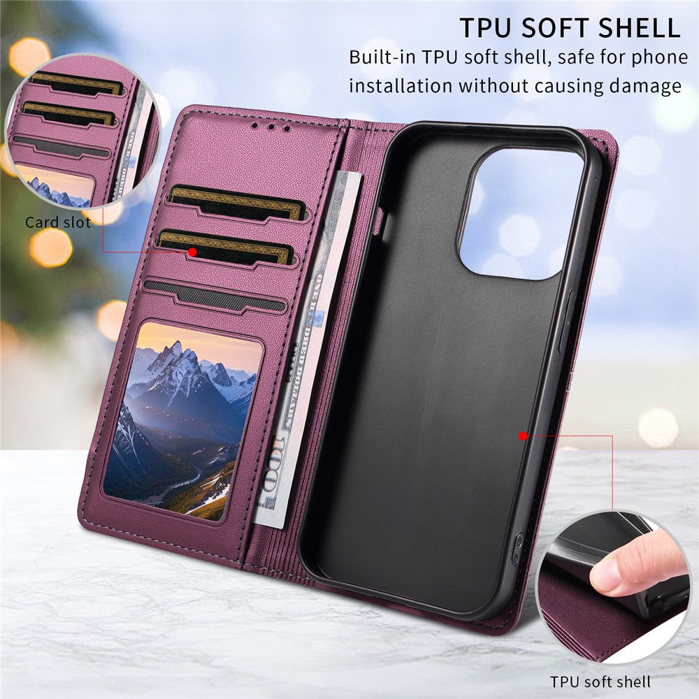For iPhone 15 Pro Wallet Case External Card Slot Magnetic Closing Leather Phone Cover