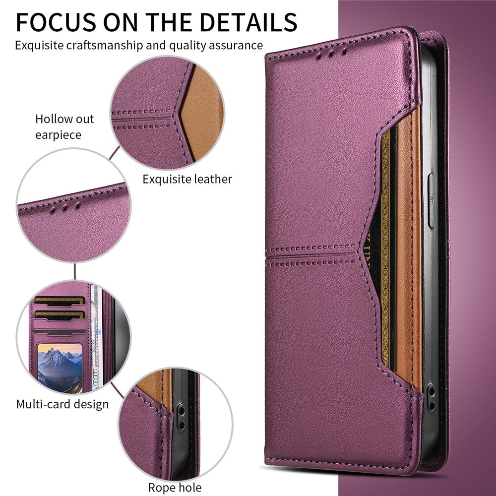 For iPhone 15 Pro Wallet Case External Card Slot Magnetic Closing Leather Phone Cover