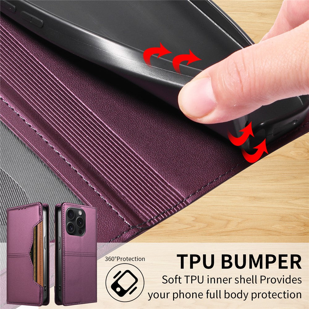 For iPhone 15 Pro Wallet Case External Card Slot Magnetic Closing Leather Phone Cover