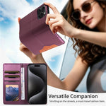 For iPhone 15 Pro Wallet Case External Card Slot Magnetic Closing Leather Phone Cover