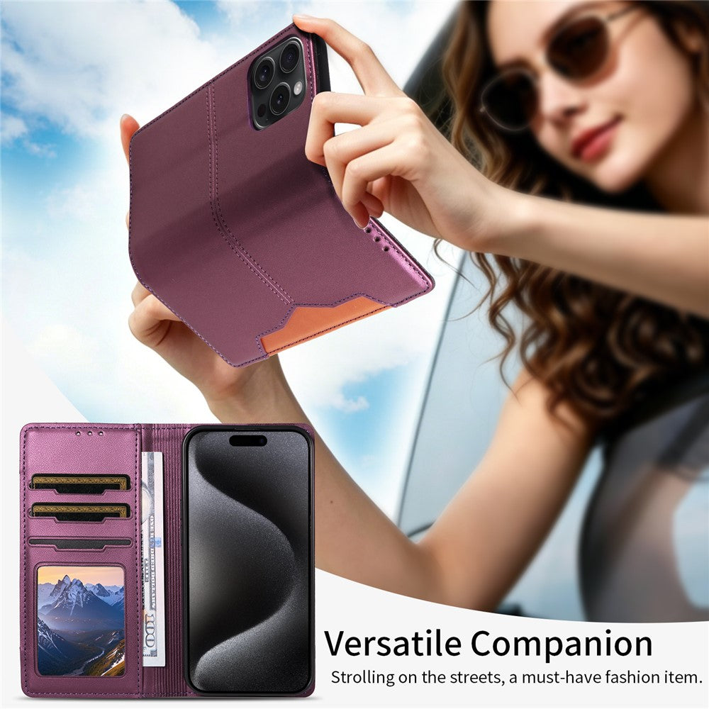 For iPhone 15 Pro Wallet Case External Card Slot Magnetic Closing Leather Phone Cover