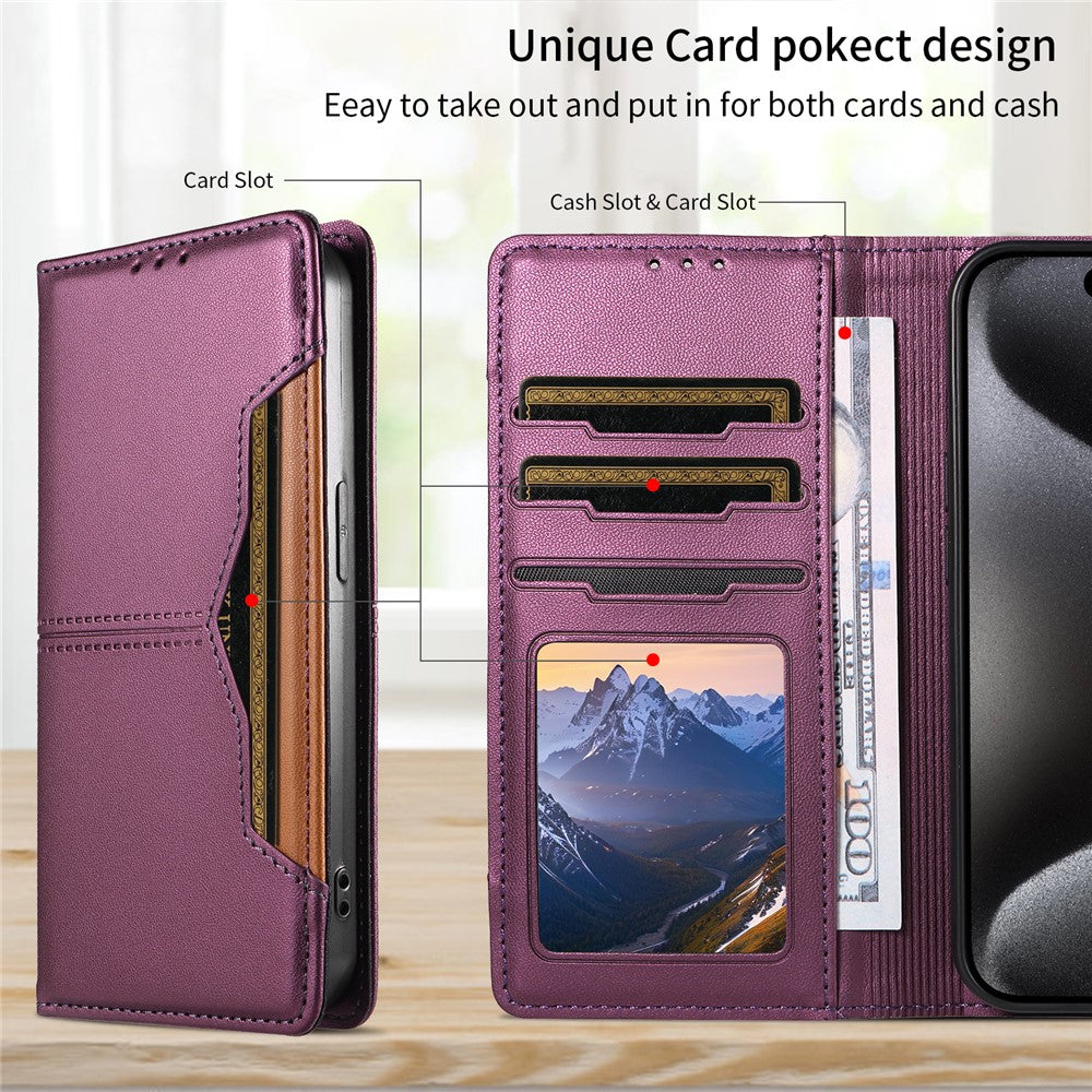 For iPhone 15 Pro Wallet Case External Card Slot Magnetic Closing Leather Phone Cover