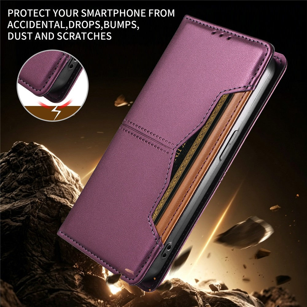 For iPhone 15 Pro Wallet Case External Card Slot Magnetic Closing Leather Phone Cover